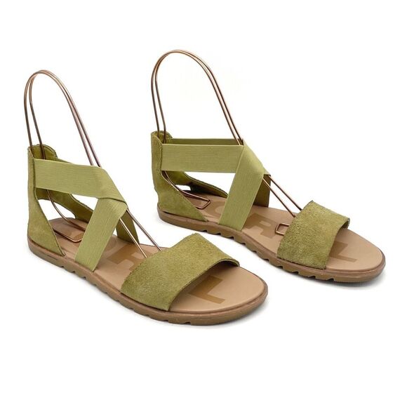 Sorel Ella II Sandals Olive Suede Elastic Strap Women’s Size 8 EU 39 Flat Summer - Picture 3 of 15